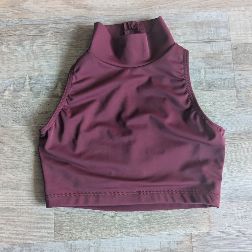 Balera Maroon Mock Neck Crop Top | Zip Back | Size MC